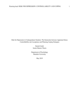 Risk for Depression in Undergraduate Students: The Interaction between Appraised Stress Controllability and Acceptance and Planning Coping Strategies