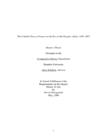 The Catholic Press in France on the Eve of the Dreyfus Affair, 1895-1897