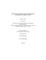 Chinese Parents’ Perception of  Autism Spectrum Disorders: An Exploration of the Influence of Culture