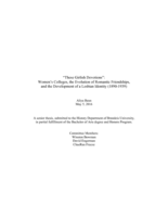 “These Girlish Devotions”: Women’s Colleges, the Evolution of Romantic Friendships, and the Development of a Lesbian Identity (1890-1939)