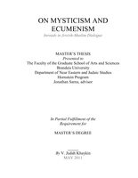 On Mysticism and Ecumenism: Inroads in Jewish-Muslim Dialogue