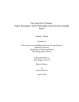 The Search for Purpose: Henry Kissinger's Early Philosophy and American Foreign Policy