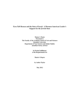 Ezra Taft Benson and the State of Israel:  A Mormon American Leader's Support for the Jewish State