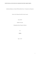 Institutional Influences on Chinese FDI Entry Mode Choice: A Transaction-cost Perspective
