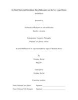 On Mind, Matter and Materialism: Three Philosophers and the Very Large Mistake
