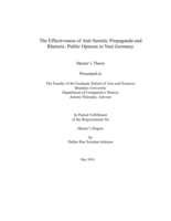 The Effectiveness of Anti-Semitic Propaganda and Rhetoric: Public Opinion in Nazi Germany