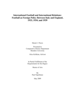 International Football and International Relations: Football As Foreign Policy Between Italy and England, 1933, 1934, 1939