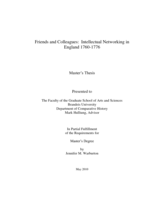 Friends and Colleagues:  Intellectual Networking in England 1760-1776