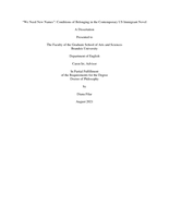 “We Need New Names”: Conditions of Belonging in the Contemporary US Immigrant Novel