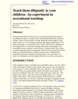 TEACH THEM DILIGENTLY TO YOUR CHILDREN: AN EXPERIMENT IN AVOCATIONAL TEACHING