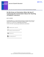 Do We Know an Orientation When We See It? Continuing the Conversation About the Teaching of Rabbinic Literature