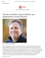 The Best Laid Plans: Samson Benderly and Supplementary Jewish Education