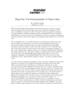 Blog Post: The Americanization of Tikkun Olam