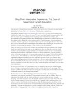 Blog Post: Interpretive Experience: The Core of Meaningful Tanakh Education