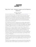 Blog Post: Torah- Centered Judaism and the Rabbinics Classroom