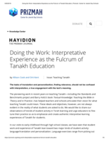 Doing the Work: Interpretative Experience as the Fulcrum of Tanakh Education