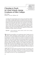 Choosing to Teach in Urban Schools Among Graduates of Elite Colleges