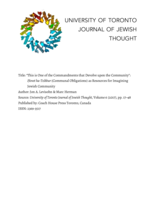 This is One of the Commandments that Devolve upon the Community: Hovot ha-Tzibbur (Communal Obligations) as Resources for Imagining Jewish Community