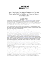 Blog Post: From Practice-to-Research-to Practice: Building the Field by Building an Evidence Base in Jewish Education