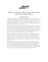 Blog Post: At Recent Teacher Forum, Schultz Urges Rethinking of Student Silence