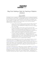 Blog Post: Building a Field: the Teaching of Rabbinic Literature