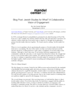 Blog Post: Jewish Studies for What? A Collaborative Vision of Engagement