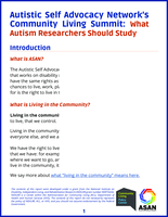 Autistic Self Advocacy Network's Community Living Summit: What Autism Researchers Should Study