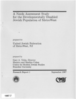 A Needs Assessment Study for the Developmentally Disabled Jewish Population of MetroWest