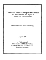 The Israel Visit--Not Just for Teens: The Characteristics and Impact of College-Age Travel to Israel