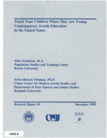 Teach Your Children When They Are Young: Contemporary Jewish Education in the United States