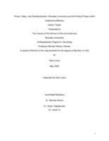 Threat, Delay, and Deradicalization: Brandeis University and the Political Power within Institutional Memory