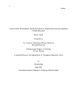 To Be or Not to Be (Disabled): Identity Formations of Students with Learning Disabilities in Higher Education