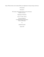 Study of Photoswitches in the Condensed Phase and Applications in Energy Storage and Sensors