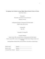 Investigating Cancer Incidence Amongst Filipino Migrant Domestic Workers in Taiwan