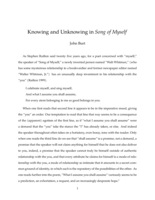 Knowing and Unknowing in Song of Myself