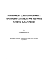 PARTICIPATORY CLIMATE GOVERNANCE : HOW CITIZENS’ ASSEMBLIES ARE RESHAPING NATIONAL CLIMATE POLICY