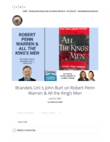 Brandeis Uni.’s John Burt on Robert Penn Warren & All the King’s Men