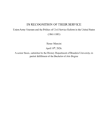 In Recognition of Their Service, Union Army Veterans and the Politics of Civil Service Reform in the United States (1861-1883)